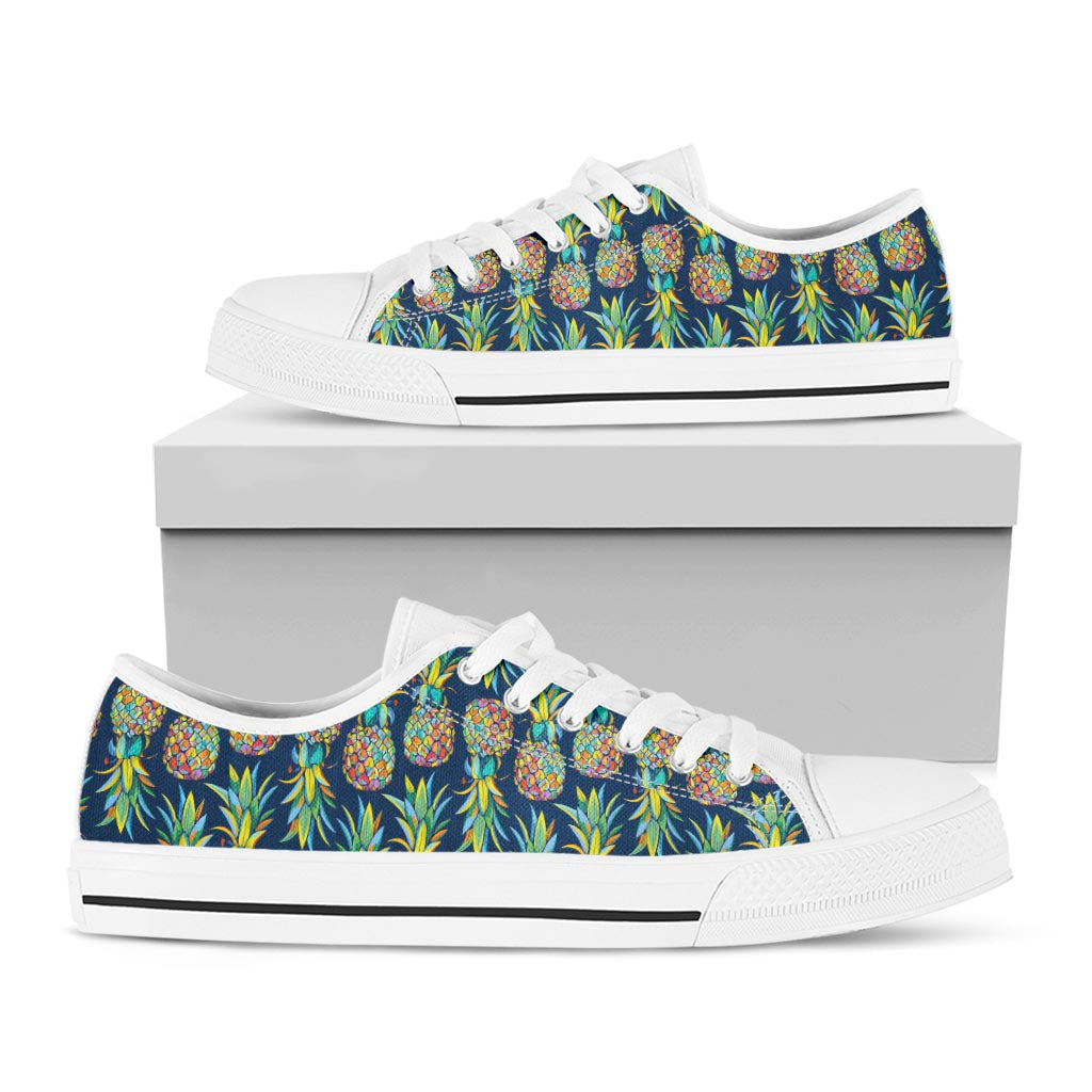 Colorful Pineapple Pattern Print White Low Top Sneakers