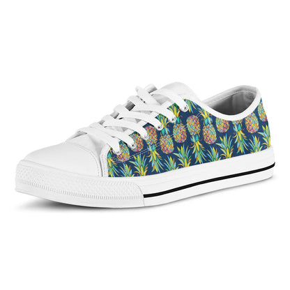 Colorful Pineapple Pattern Print White Low Top Sneakers