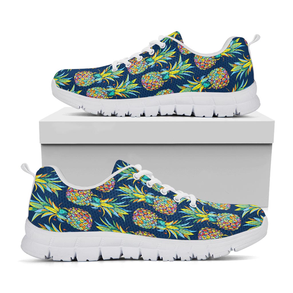 Colorful Pineapple Pattern Print White Running Shoes
