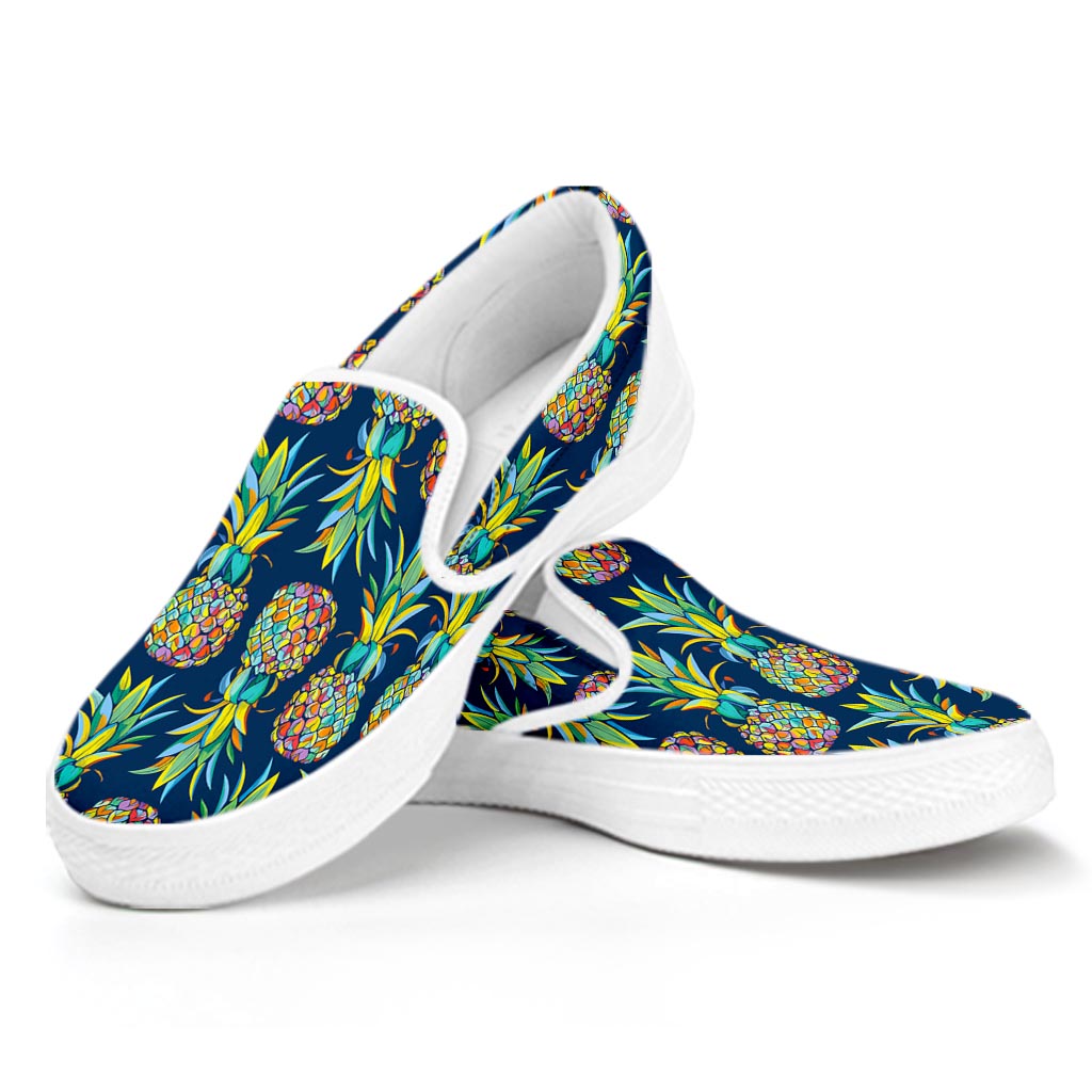 Colorful Pineapple Pattern Print White Slip On Sneakers