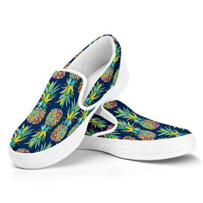 Colorful Pineapple Pattern Print White Slip On Sneakers