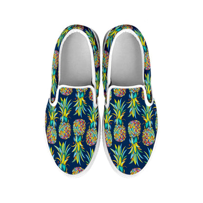 Colorful Pineapple Pattern Print White Slip On Sneakers