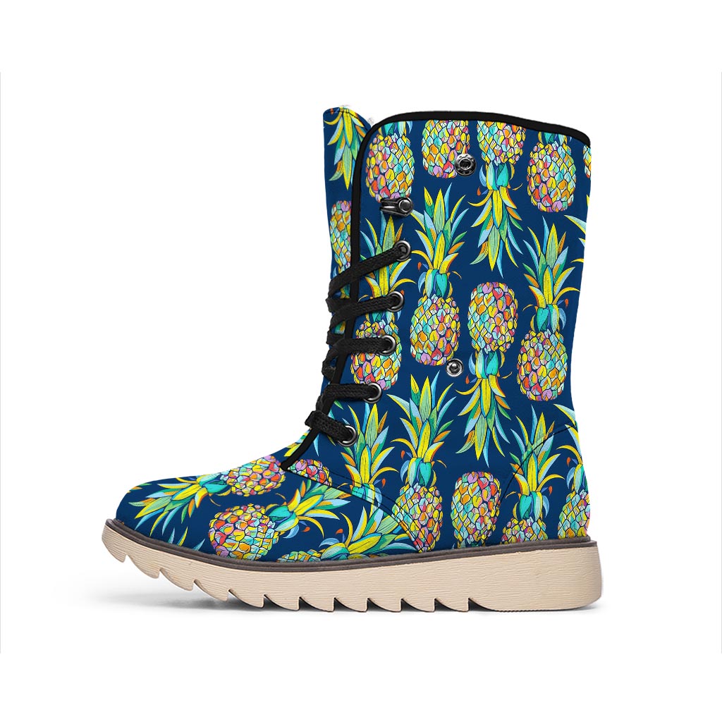 Colorful Pineapple Pattern Print Winter Boots