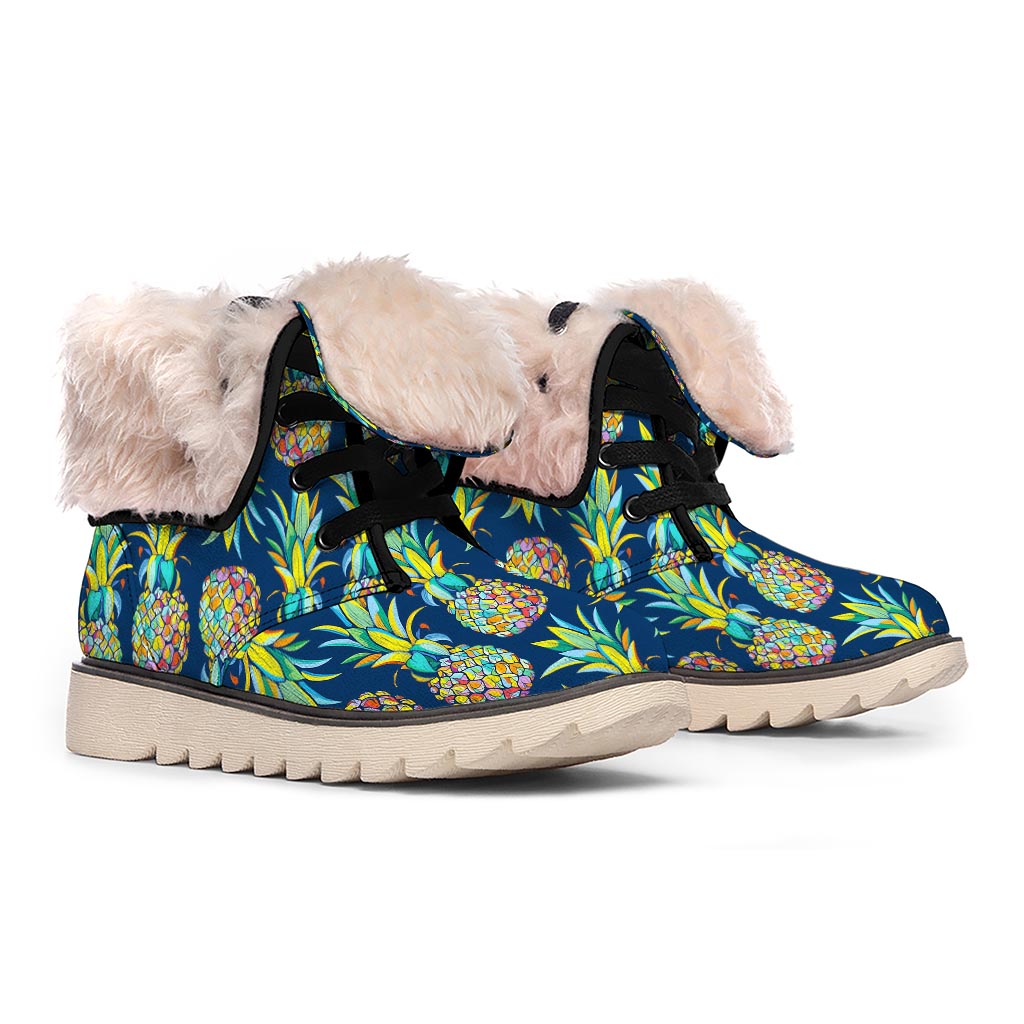 Colorful Pineapple Pattern Print Winter Boots