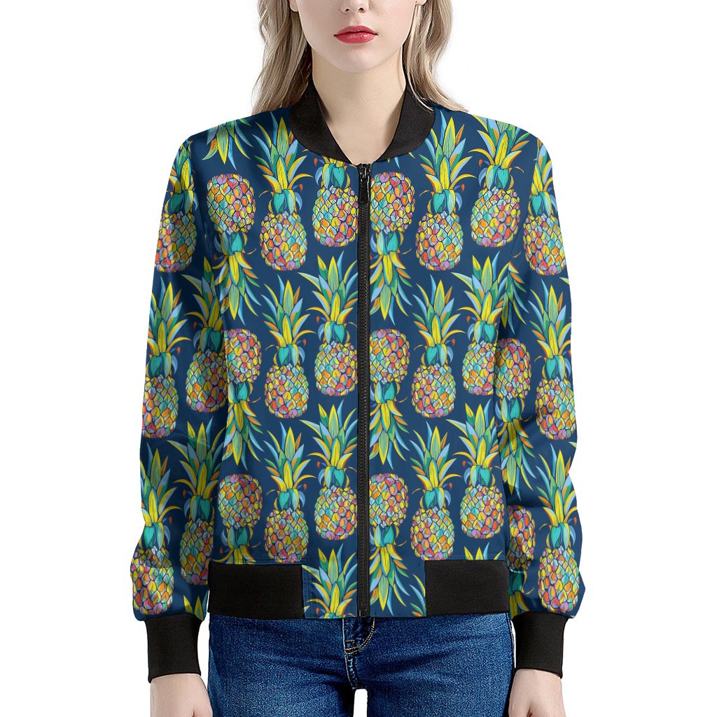 Colorful Pineapple Pattern Print Women's Bomber Jacket