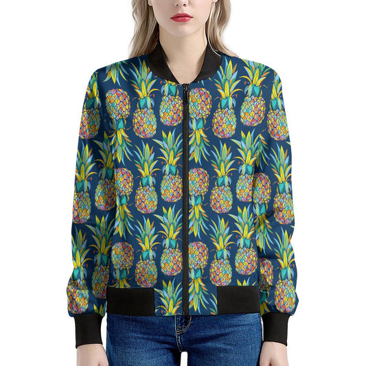 Colorful Pineapple Pattern Print Women's Bomber Jacket