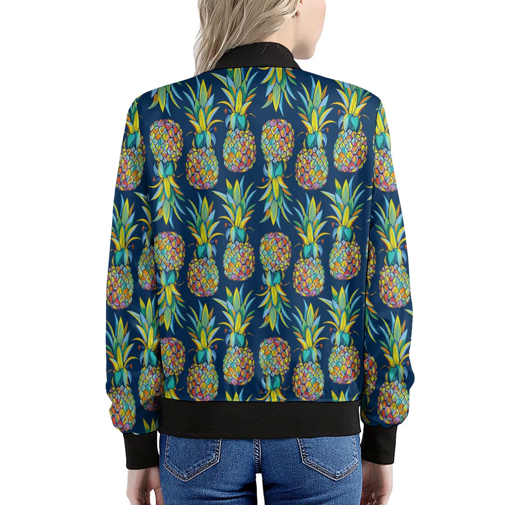 Colorful Pineapple Pattern Print Women's Bomber Jacket
