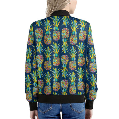 Colorful Pineapple Pattern Print Women's Bomber Jacket