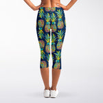Colorful Pineapple Pattern Print Women's Capri Leggings