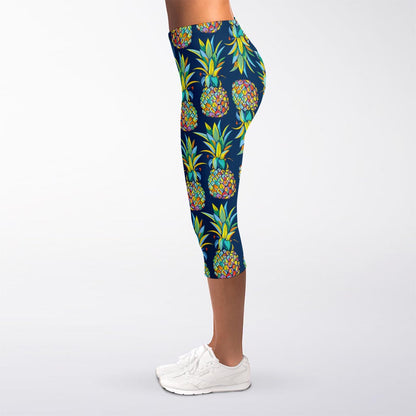 Colorful Pineapple Pattern Print Women's Capri Leggings