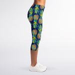 Colorful Pineapple Pattern Print Women's Capri Leggings