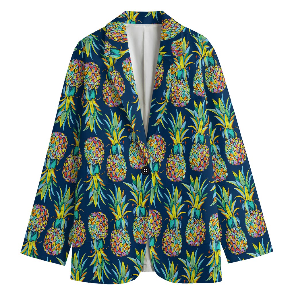 Colorful Pineapple Pattern Print Women's Cotton Blazer