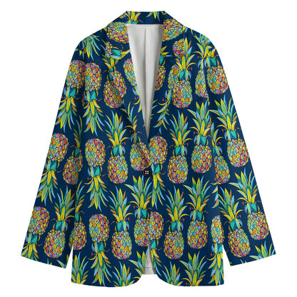 Colorful Pineapple Pattern Print Women's Cotton Blazer
