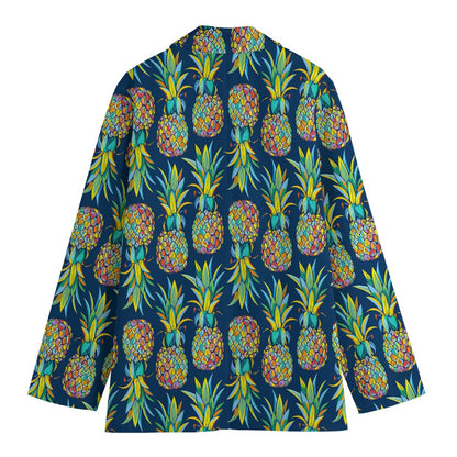 Colorful Pineapple Pattern Print Women's Cotton Blazer