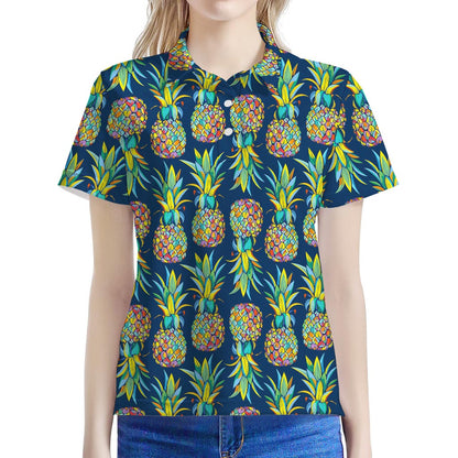 Colorful Pineapple Pattern Print Women's Polo Shirt