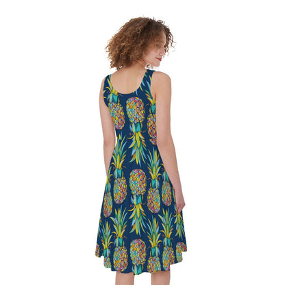 Colorful Pineapple Pattern Print Women's Sleeveless Dress