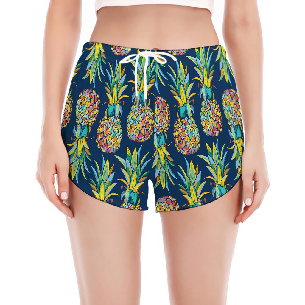 Colorful Pineapple Pattern Print Women's Split Running Shorts