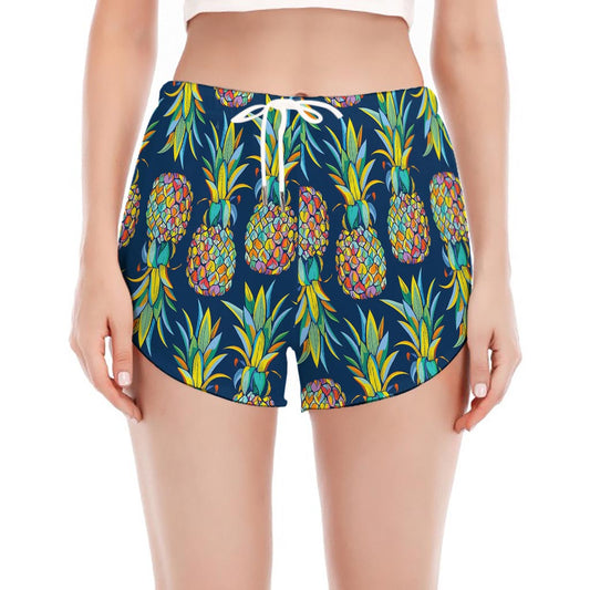 Colorful Pineapple Pattern Print Women's Split Running Shorts