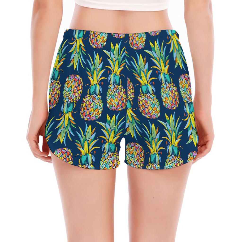 Colorful Pineapple Pattern Print Women's Split Running Shorts