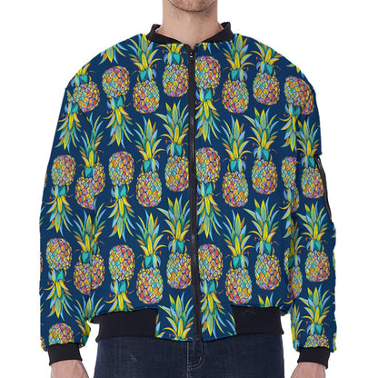 Colorful Pineapple Pattern Print Zip Sleeve Bomber Jacket