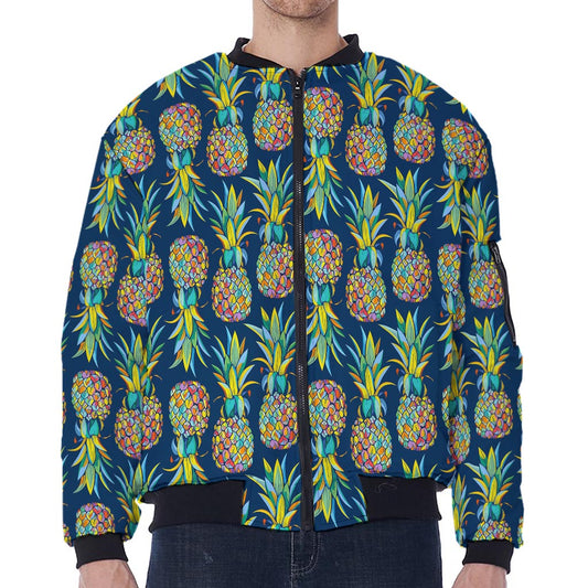 Colorful Pineapple Pattern Print Zip Sleeve Bomber Jacket