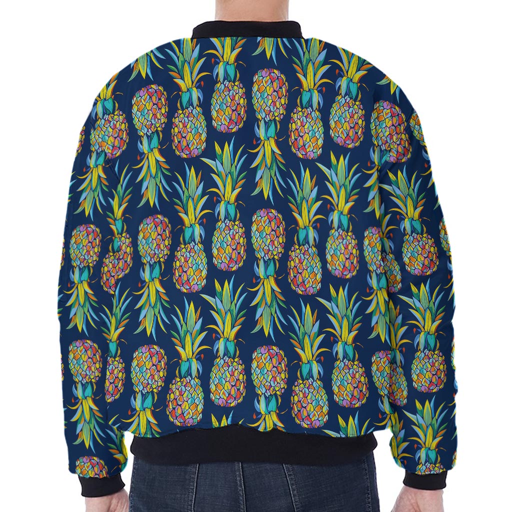 Colorful Pineapple Pattern Print Zip Sleeve Bomber Jacket