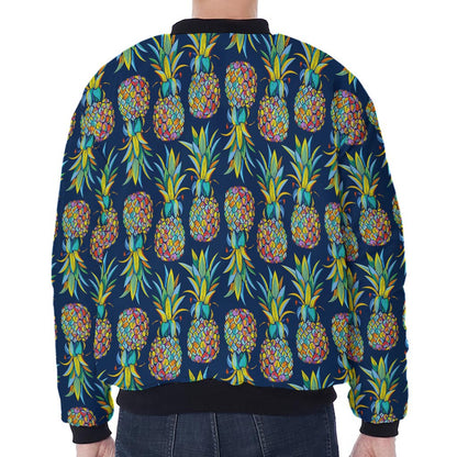 Colorful Pineapple Pattern Print Zip Sleeve Bomber Jacket