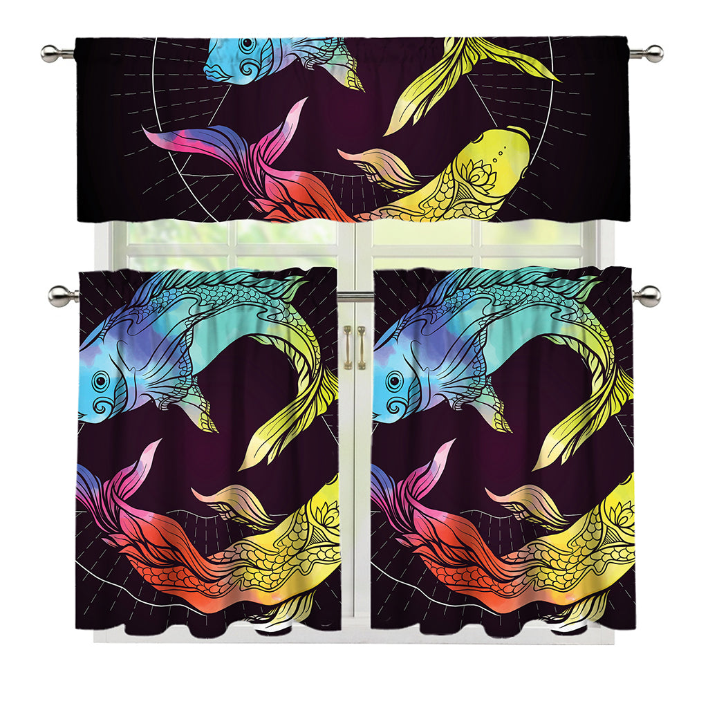 Colorful Pisces Sign Print 3 Piece Kitchen Curtains