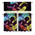 Colorful Pisces Sign Print 3 Piece Kitchen Curtains