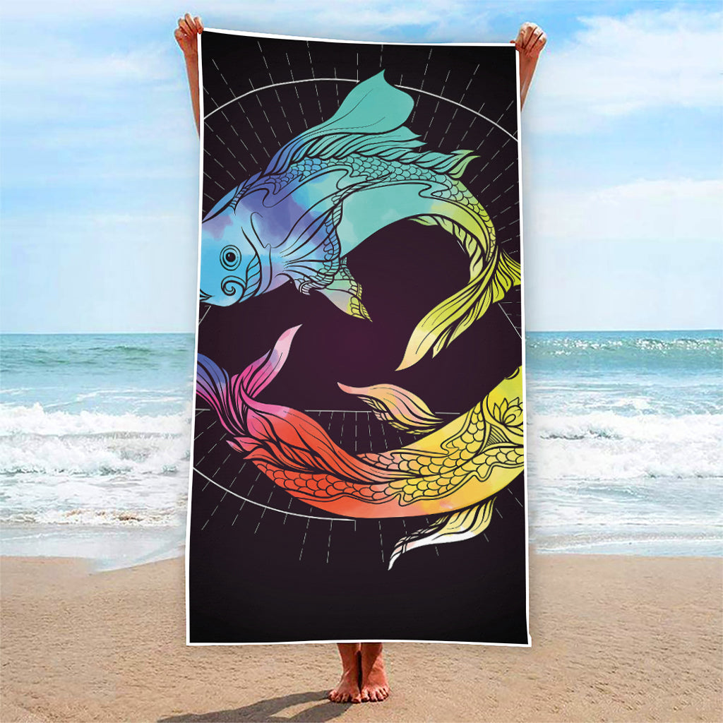 Colorful Pisces Sign Print Beach Towel