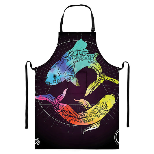 Colorful Pisces Sign Print Bib Apron With Pocket