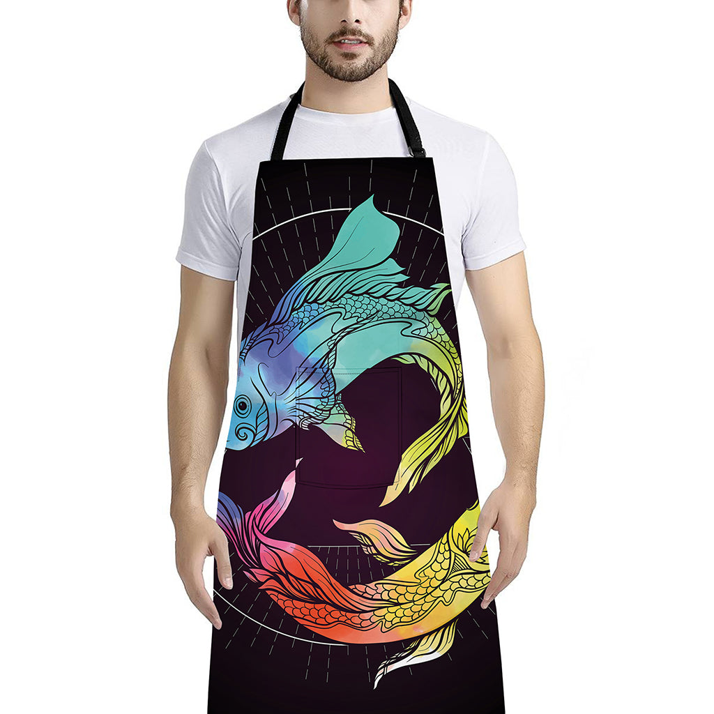 Colorful Pisces Sign Print Bib Apron With Pocket