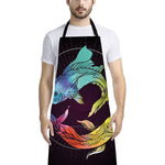 Colorful Pisces Sign Print Bib Apron With Pocket