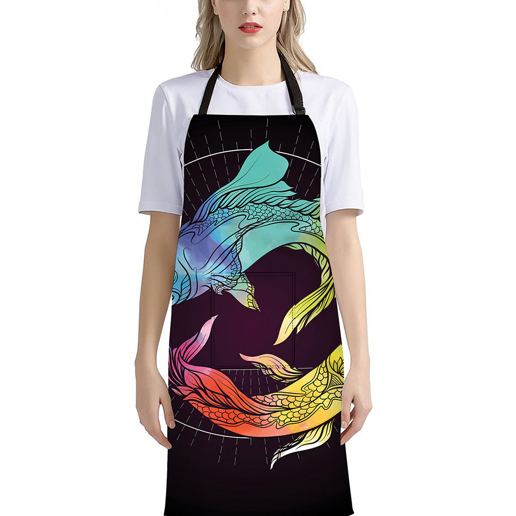 Colorful Pisces Sign Print Bib Apron With Pocket
