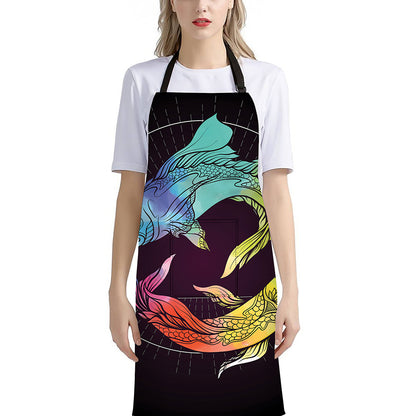 Colorful Pisces Sign Print Bib Apron With Pocket