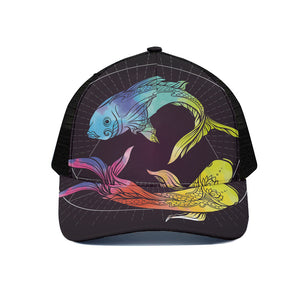 Colorful Pisces Sign Print Black Mesh Trucker Cap