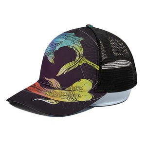 Colorful Pisces Sign Print Black Mesh Trucker Cap