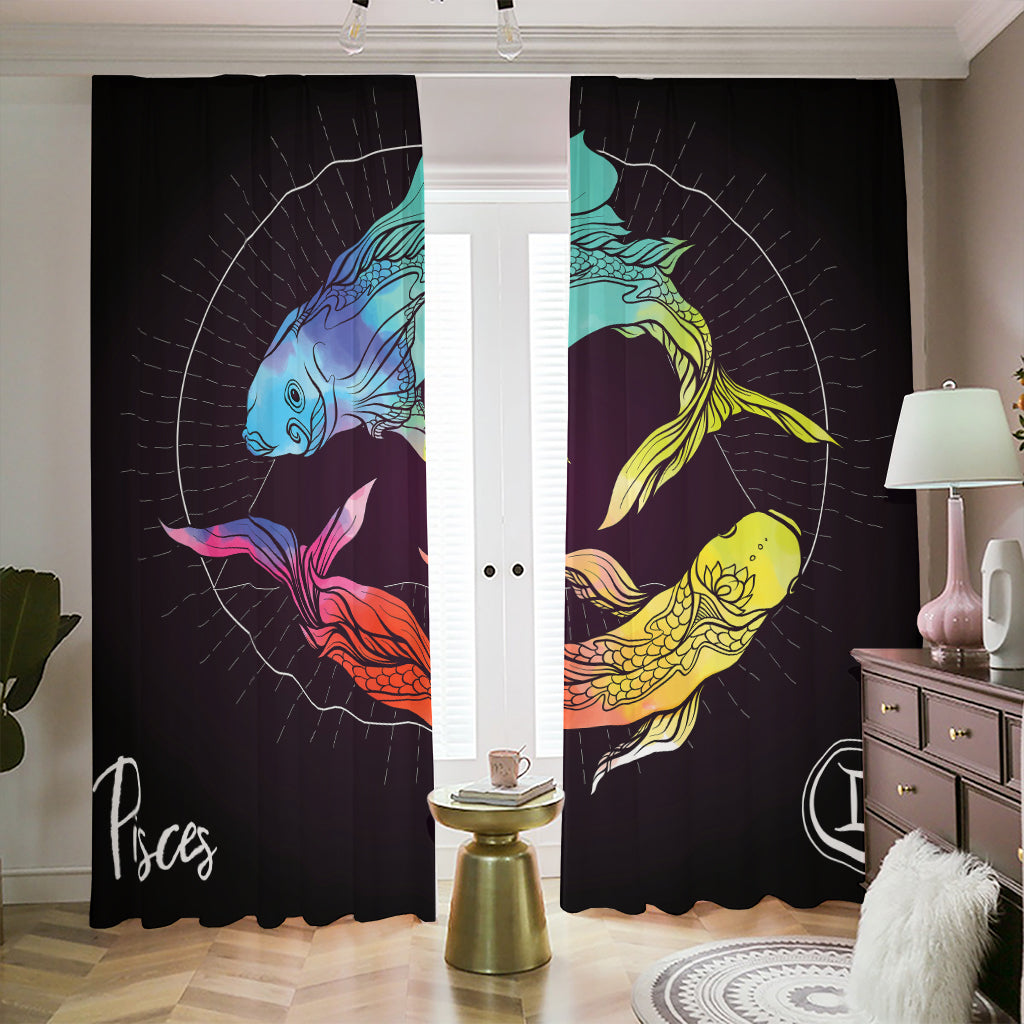 Colorful Pisces Sign Print Blackout Pencil Pleat Curtains