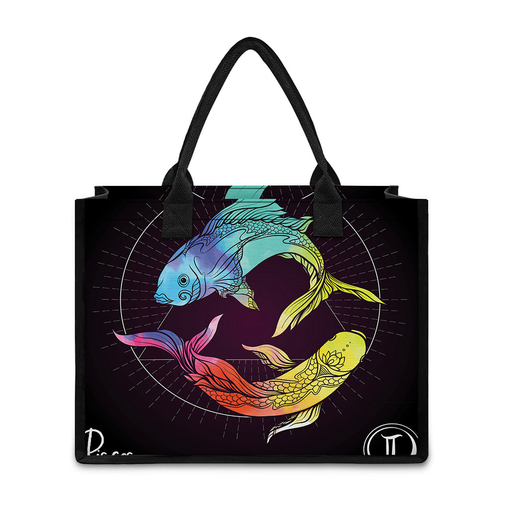 Colorful Pisces Sign Print Canvas Tote Bag