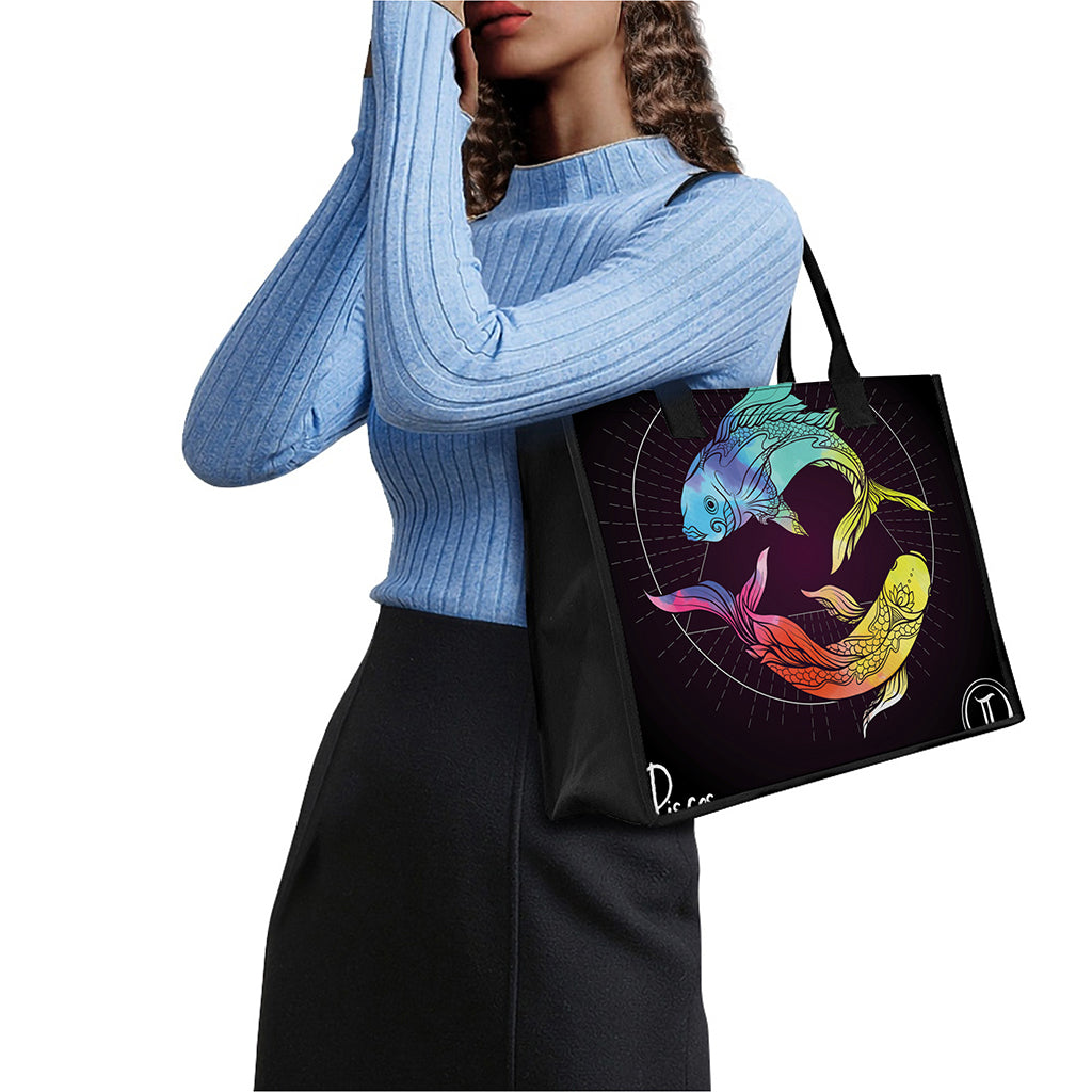 Colorful Pisces Sign Print Canvas Tote Bag