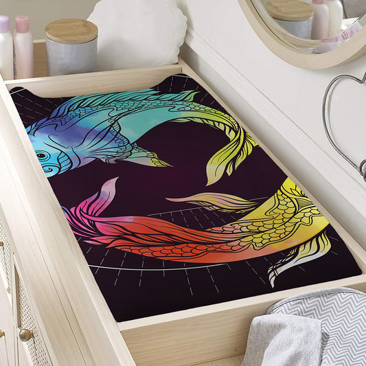 Colorful Pisces Sign Print Changing Pad Cover