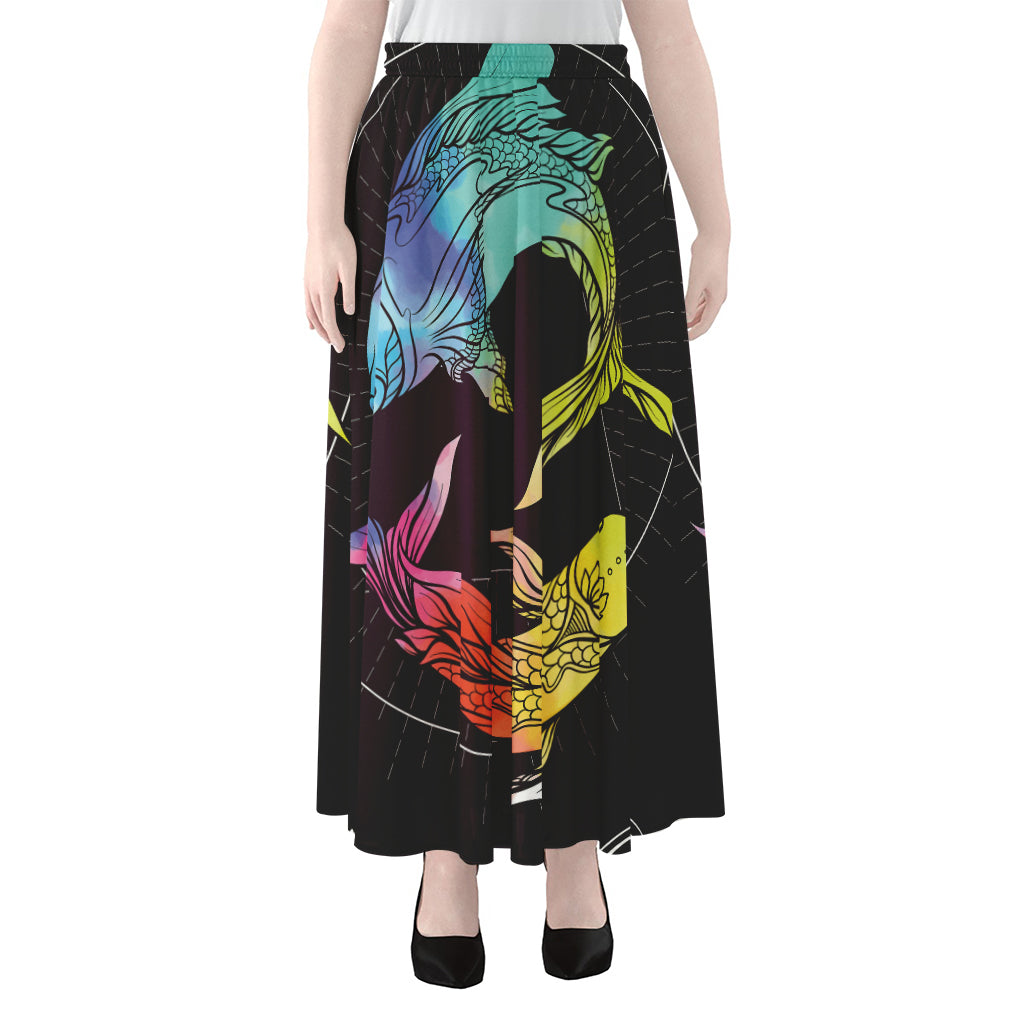 Colorful Pisces Sign Print Chiffon Maxi Skirt