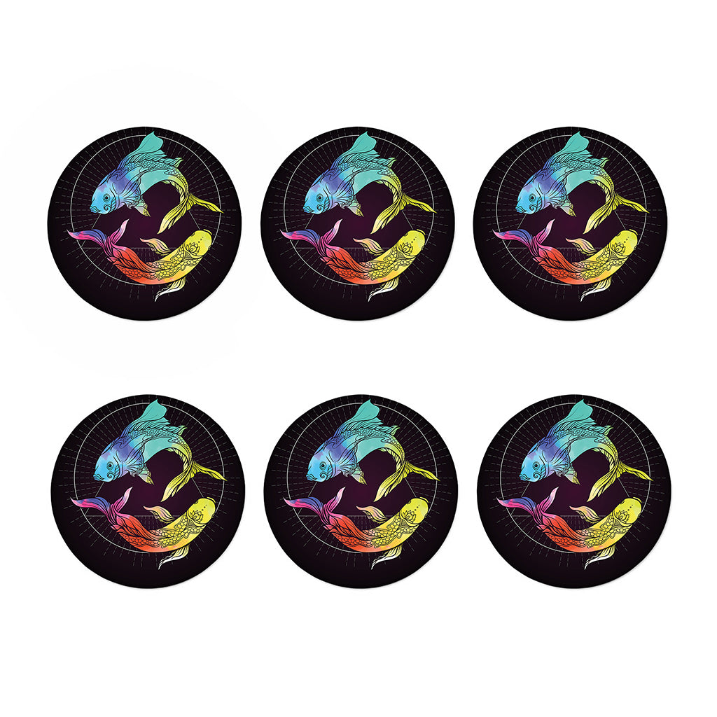 Colorful Pisces Sign Print Coaster Set