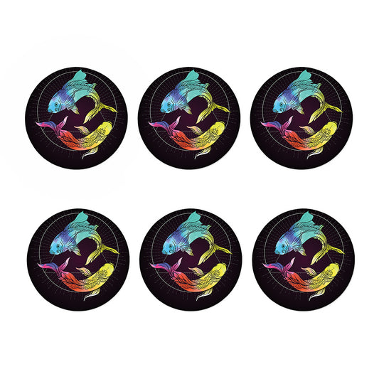 Colorful Pisces Sign Print Coaster Set