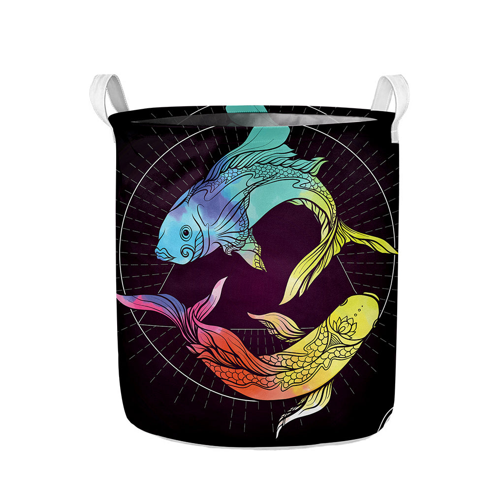 Colorful Pisces Sign Print Collapsible Laundry Basket