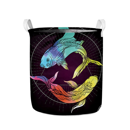 Colorful Pisces Sign Print Collapsible Laundry Basket