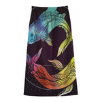 Colorful Pisces Sign Print Cotton Front Slit Maxi Skirt