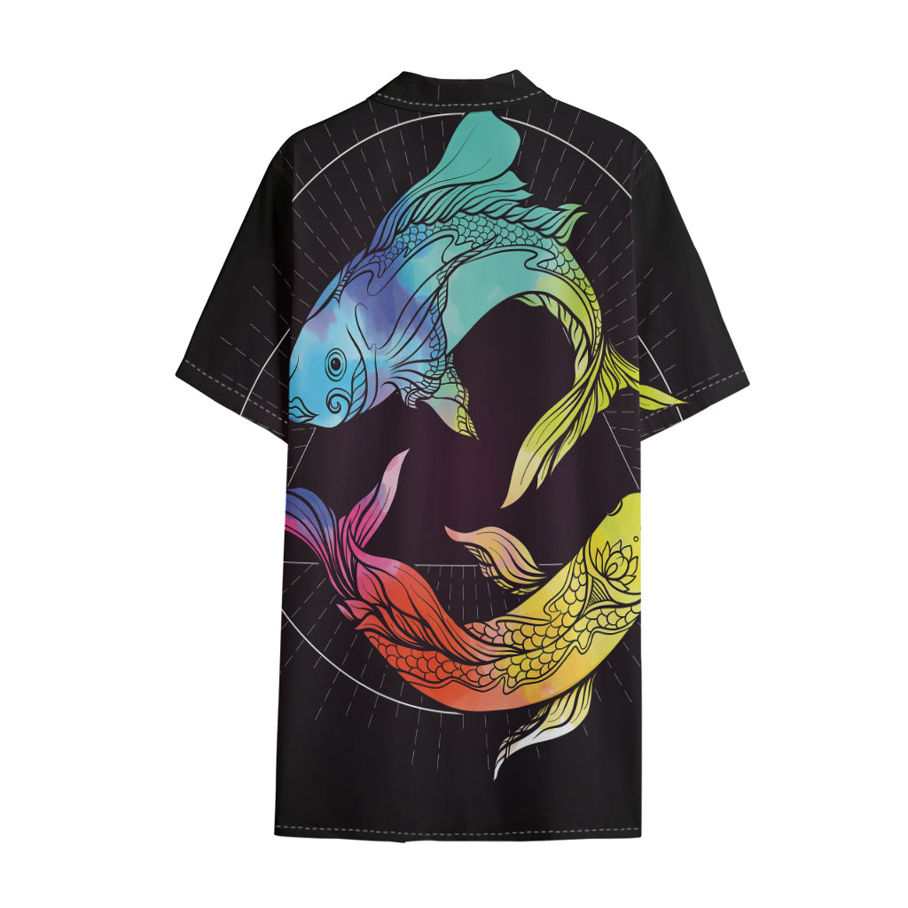 Colorful Pisces Sign Print Cotton Hawaiian Shirt