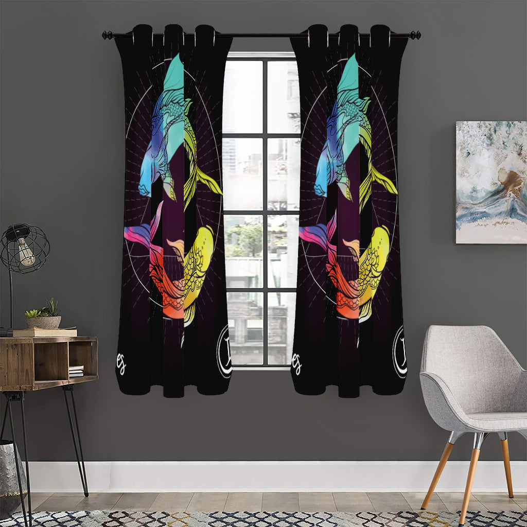 Colorful Pisces Sign Print Curtain