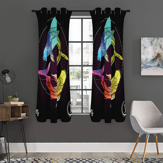 Colorful Pisces Sign Print Curtain